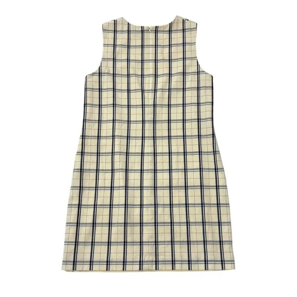 Theory Sleeveless Plaid Dress - Size 8 - Ivory - Shift, Above Knee, Work Classic - Picture 10 of 12
